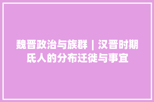 魏晋政治与族群︱汉晋时期氐人的分布迁徙与事宜