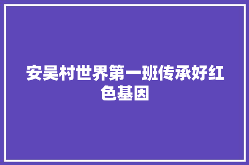 安吴村世界第一班传承好红色基因