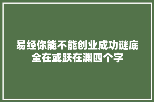 易经你能不能创业成功谜底全在或跃在渊四个字