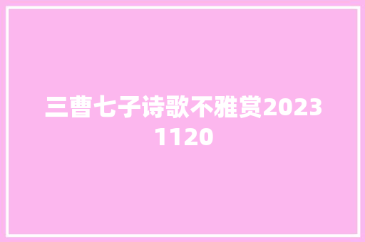 三曹七子诗歌不雅赏20231120