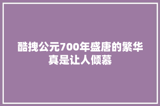 酷拽公元700年盛唐的繁华真是让人倾慕