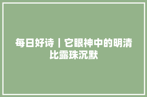 每日好诗｜它眼神中的明清比露珠沉默