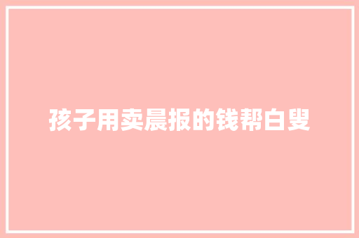孩子用卖晨报的钱帮白叟