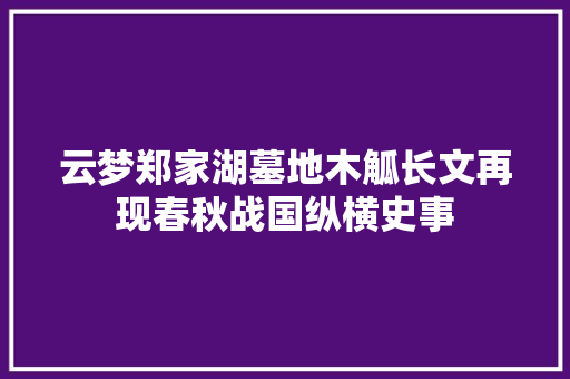 云梦郑家湖墓地木觚长文再现春秋战国纵横史事