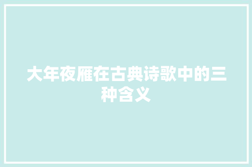 大年夜雁在古典诗歌中的三种含义