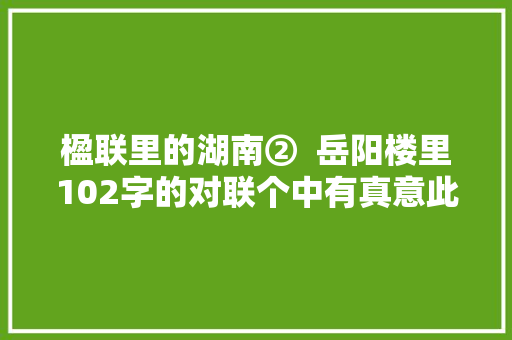 楹联里的湖南②  岳阳楼里102字的对联个中有真意此问谁来答