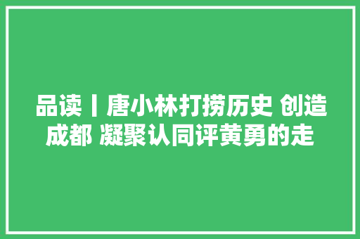 品读丨唐小林打捞历史 创造成都 凝聚认同评黄勇的走马锦城西