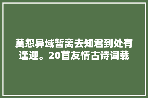 莫怨异域暂离去知君到处有逢迎。20首友情古诗词载情逾千里