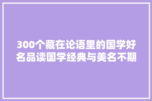 300个藏在论语里的国学好名品读国学经典与美名不期而遇