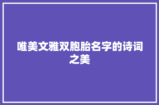 唯美文雅双胞胎名字的诗词之美