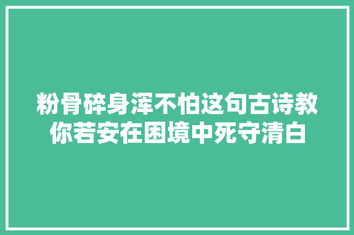 粉骨碎身浑不怕这句古诗教你若安在困境中死守清白