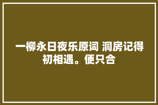 一柳永日夜乐原词 洞房记得初相遇。便只合