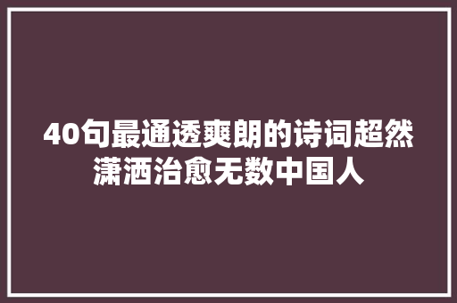 40句最通透爽朗的诗词超然潇洒治愈无数中国人