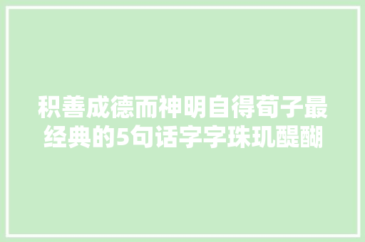 积善成德而神明自得荀子最经典的5句话字字珠玑醍醐灌顶