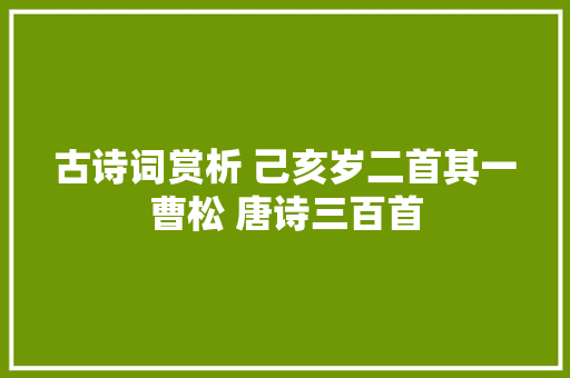 古诗词赏析 己亥岁二首其一曹松 唐诗三百首