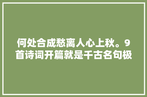 何处合成愁离人心上秋。9首诗词开篇就是千古名句极其唯美