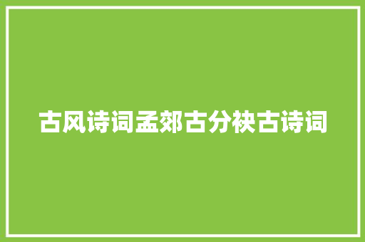 古风诗词孟郊古分袂古诗词