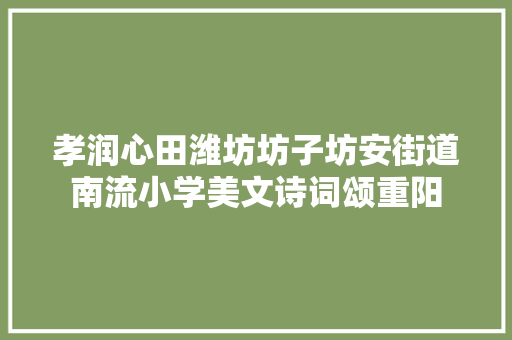 孝润心田潍坊坊子坊安街道南流小学美文诗词颂重阳