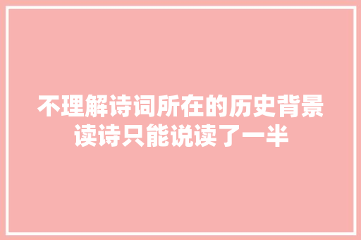 不理解诗词所在的历史背景读诗只能说读了一半