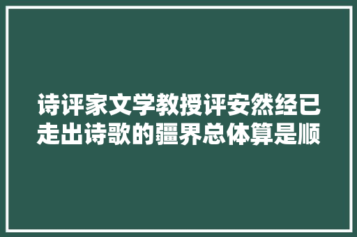 诗评家文学教授评安然经已走出诗歌的疆界总体算是顺口溜