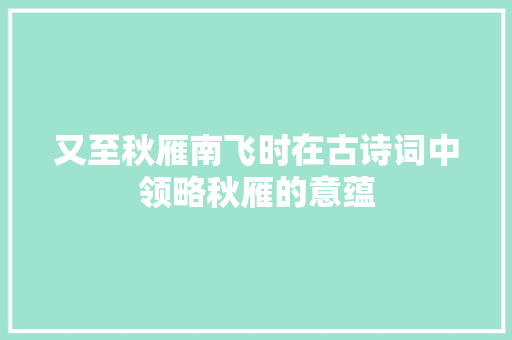 又至秋雁南飞时在古诗词中领略秋雁的意蕴
