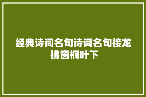 经典诗词名句诗词名句接龙 拂窗桐叶下
