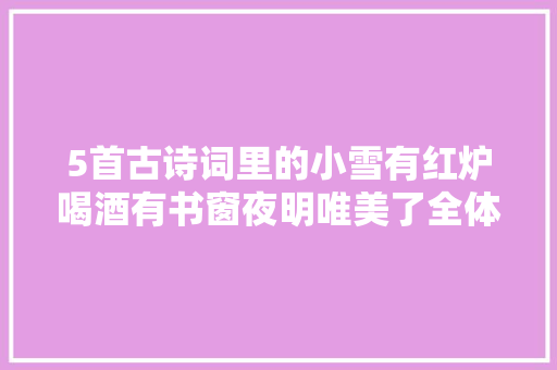 5首古诗词里的小雪有红炉喝酒有书窗夜明唯美了全体冬天