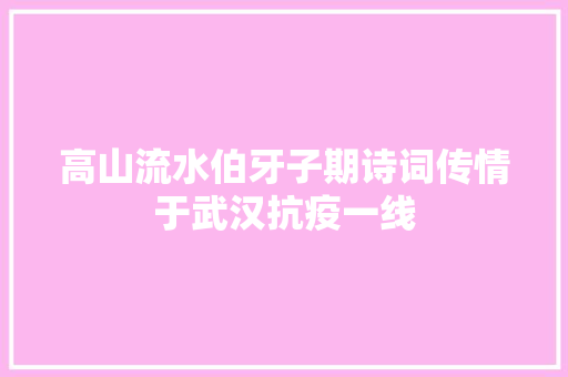 高山流水伯牙子期诗词传情于武汉抗疫一线