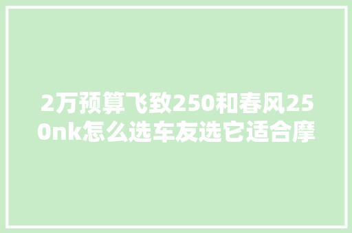 2万预算飞致250和春风250nk怎么选车友选它适合摩旅省油