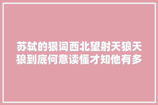 苏轼的狠词西北望射天狼天狼到底何意读懂才知他有多狂 苏轼的狠词西北望射天狼天狼到底何意读懂才知他有多狂