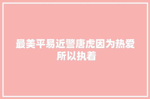 最美平易近警唐虎因为热爱 所以执着 最美平易近警唐虎因为热爱 所以执着
