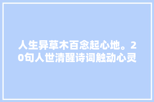 人生异草木百念起心地。20句人世清醒诗词触动心灵受益匪浅 人生异草木百念起心地。20句人世清醒诗词触动心灵受益匪浅