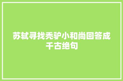 苏轼寻找秃驴小和尚回答成千古绝句
