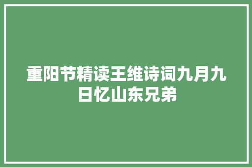 重阳节精读王维诗词九月九日忆山东兄弟