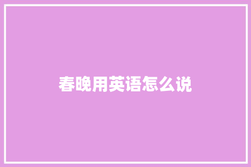 春晚用英语怎么说 春晚用英语怎么说