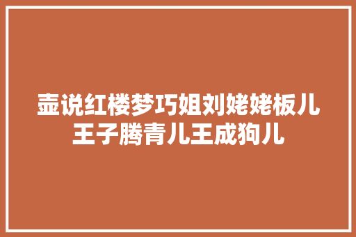 壶说红楼梦巧姐刘姥姥板儿王子腾青儿王成狗儿 壶说红楼梦巧姐刘姥姥板儿王子腾青儿王成狗儿