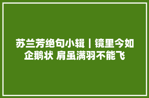 苏兰芳绝句小辑|镜里今如企鹅状 肩虽满羽不能飞 苏兰芳绝句小辑|镜里今如企鹅状 肩虽满羽不能飞