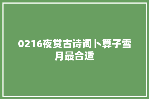 0216夜赏古诗词卜算子雪月最合适