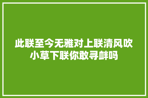 此联至今无雅对上联清风吹小草下联你敢寻衅吗