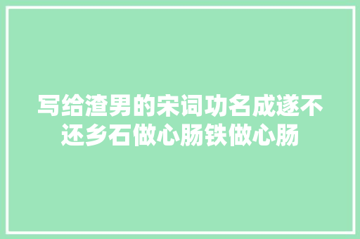 写给渣男的宋词功名成遂不还乡石做心肠铁做心肠