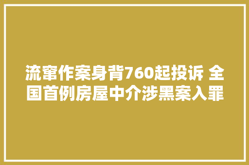 流窜作案身背760起投诉 全国首例房屋中介涉黑案入罪始末