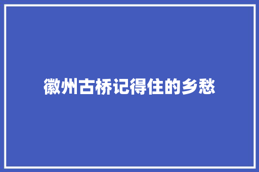 徽州古桥记得住的乡愁