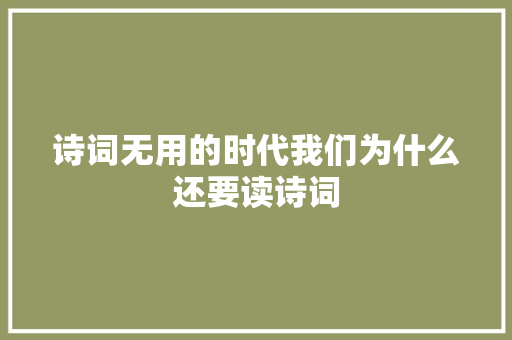 诗词无用的时代我们为什么还要读诗词