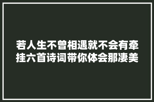 若人生不曾相遇就不会有牵挂六首诗词带你体会那凄美的碰见