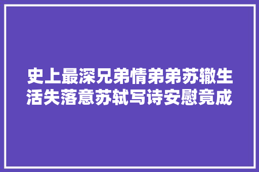史上最深兄弟情弟弟苏辙生活失落意苏轼写诗安慰竟成千古名篇