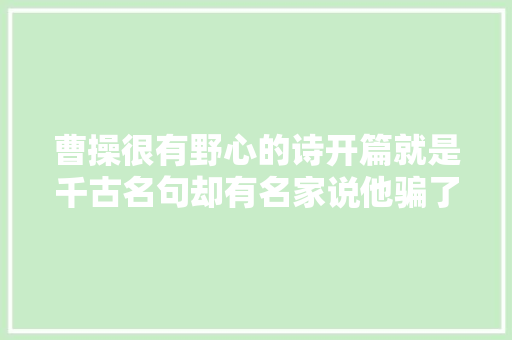 曹操很有野心的诗开篇就是千古名句却有名家说他骗了世界人