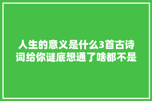 人生的意义是什么3首古诗词给你谜底想通了啥都不是事儿