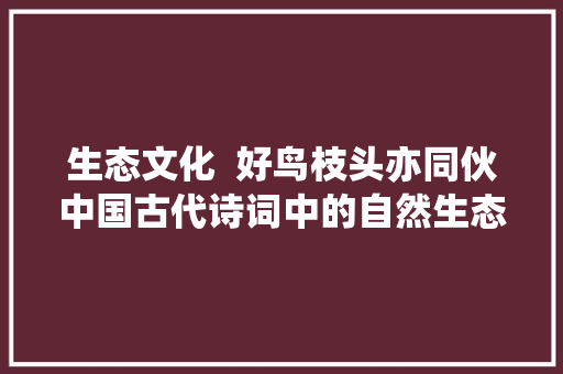 生态文化  好鸟枝头亦同伙中国古代诗词中的自然生态情怀