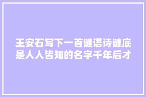王安石写下一首谜语诗谜底是人人皆知的名字千年后才有人猜出