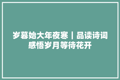 岁暮始大年夜寒｜品读诗词感悟岁月等待花开